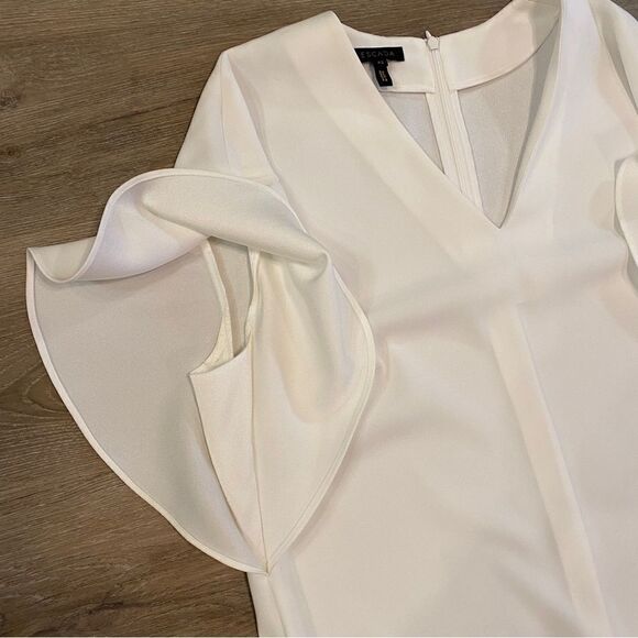 NEW ESCADA SHIFT V-NECK MIDI DRESS OFF WHITE SZ42=L - Picture 13 of 15